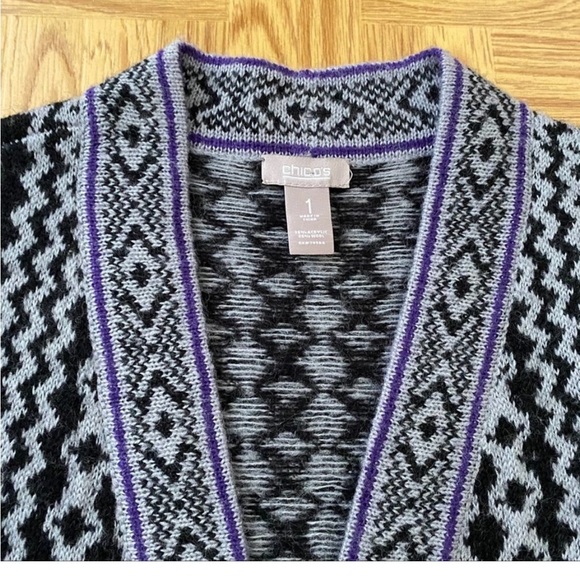 Chico’s Gray, Purple and Black Wool Blend Cardigan Sweater Size 1 (M/8-10) - Picture 2 of 5